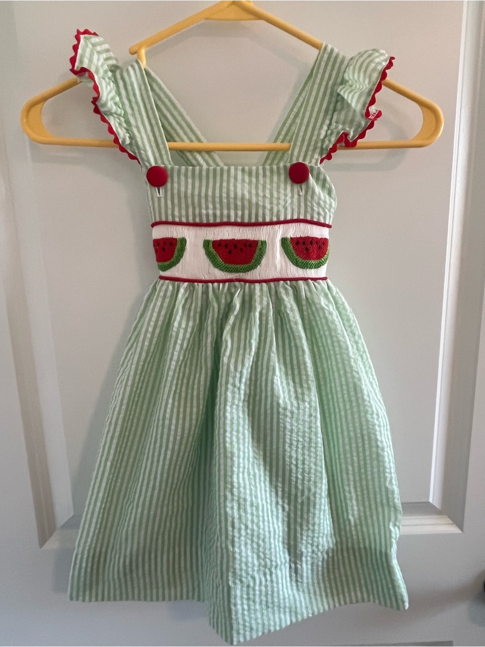 Green Seersucker Watermelon Smocked Sundress for Kids size 5